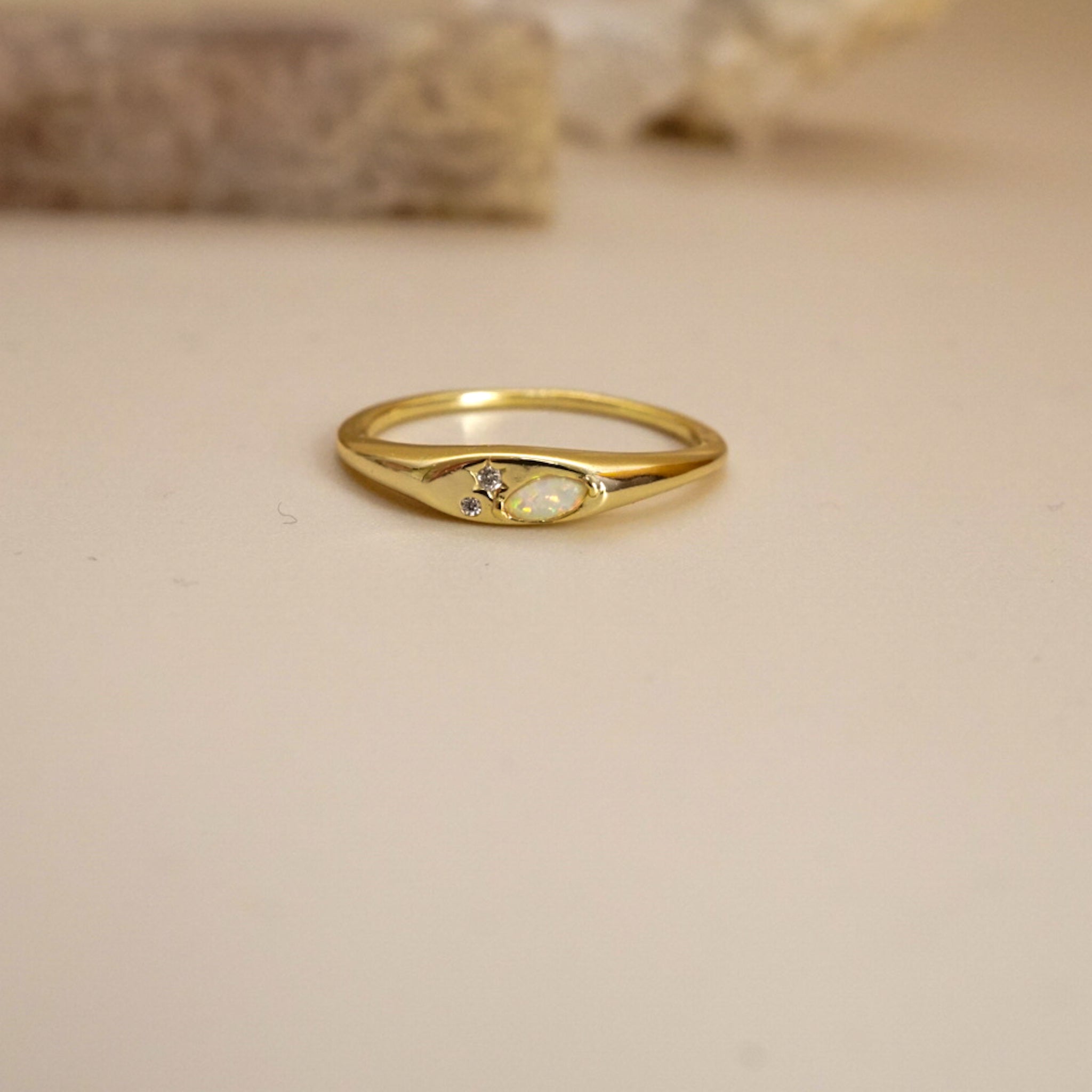 Opal signet ring gold plated