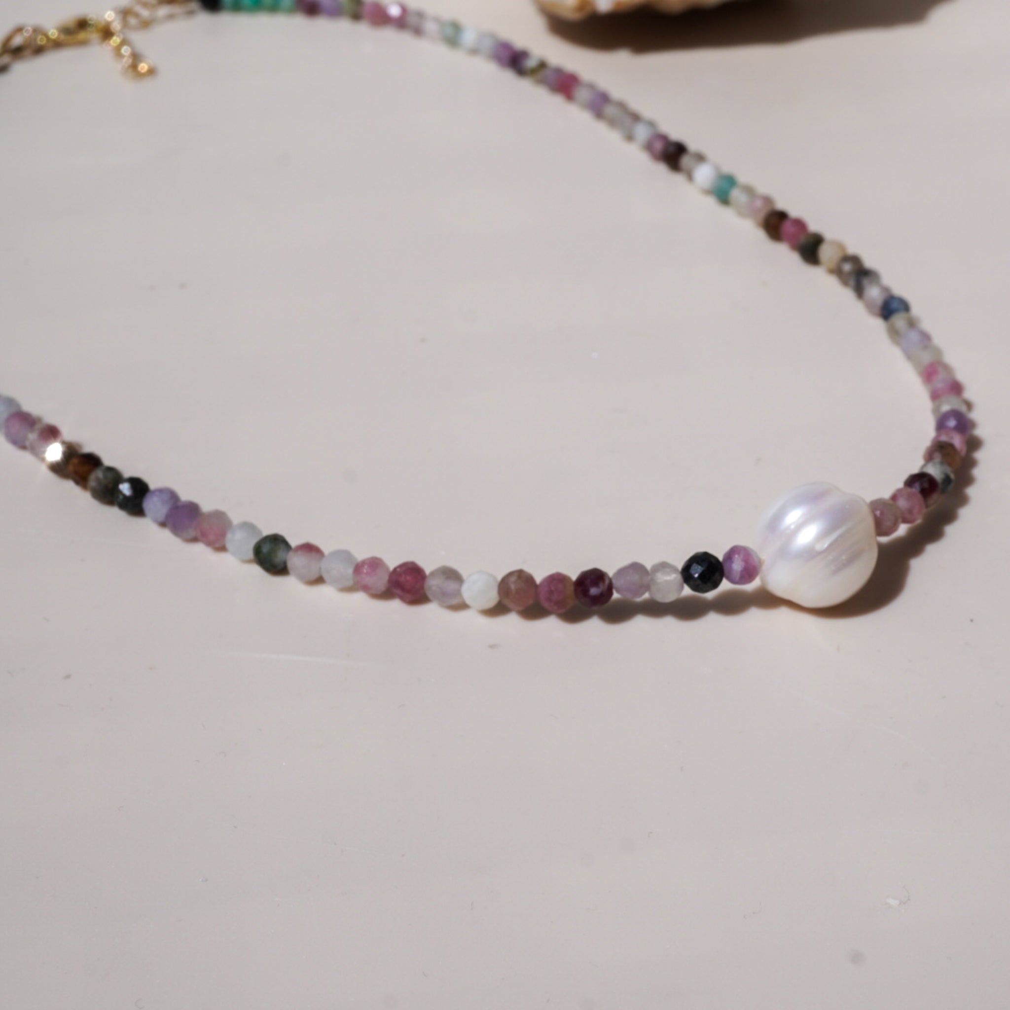 Multi tourmaline and pearl necklace