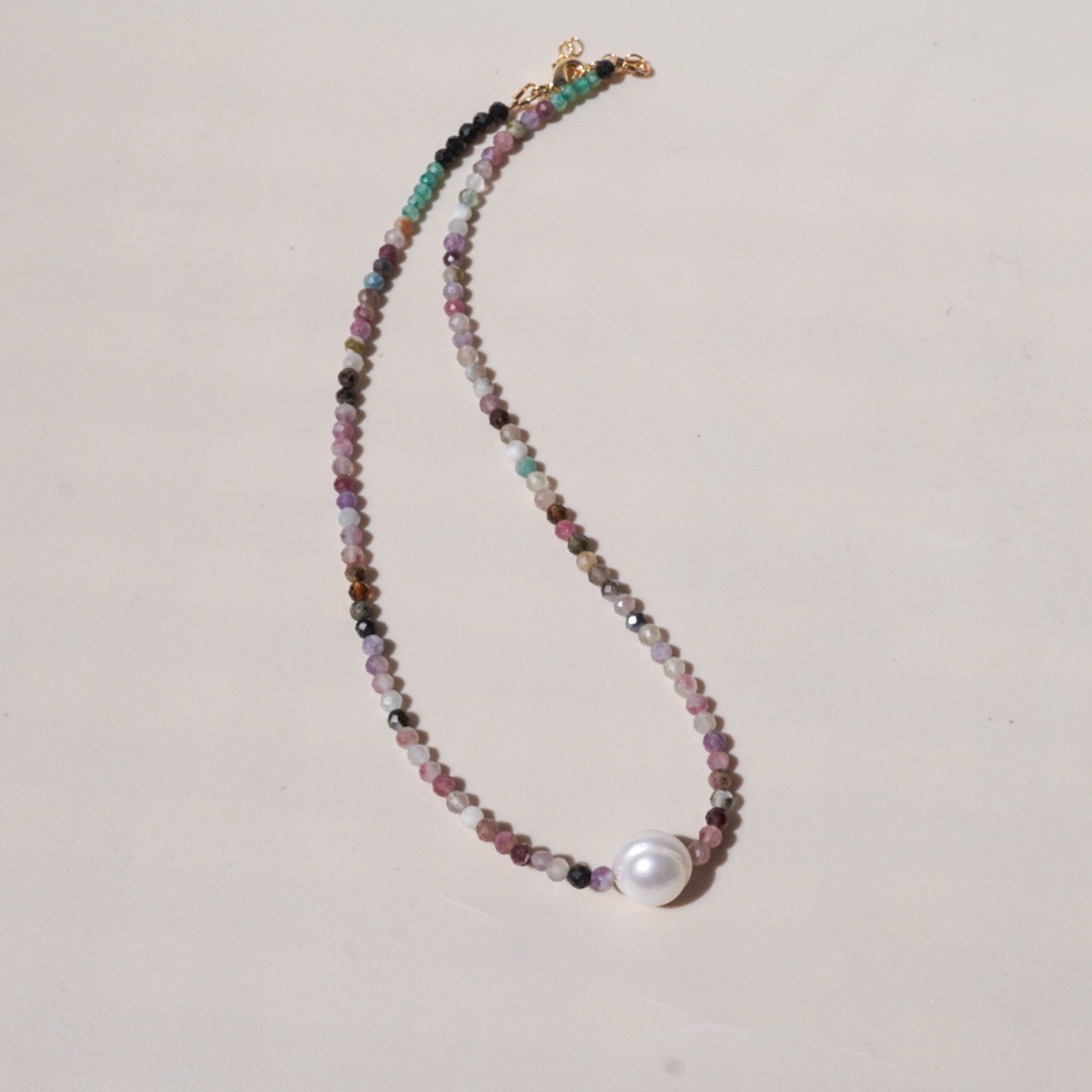 Multi tourmaline and pearl necklace