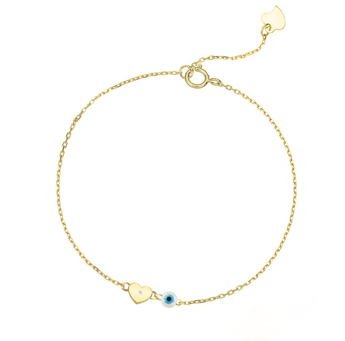 Evil eye and heart gold chain bracelet