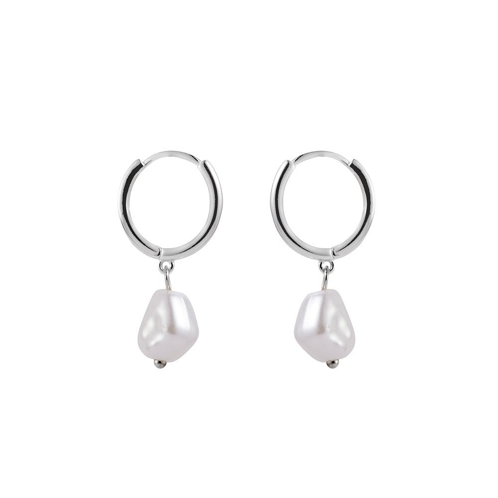 Pearl sterling silver hoops 