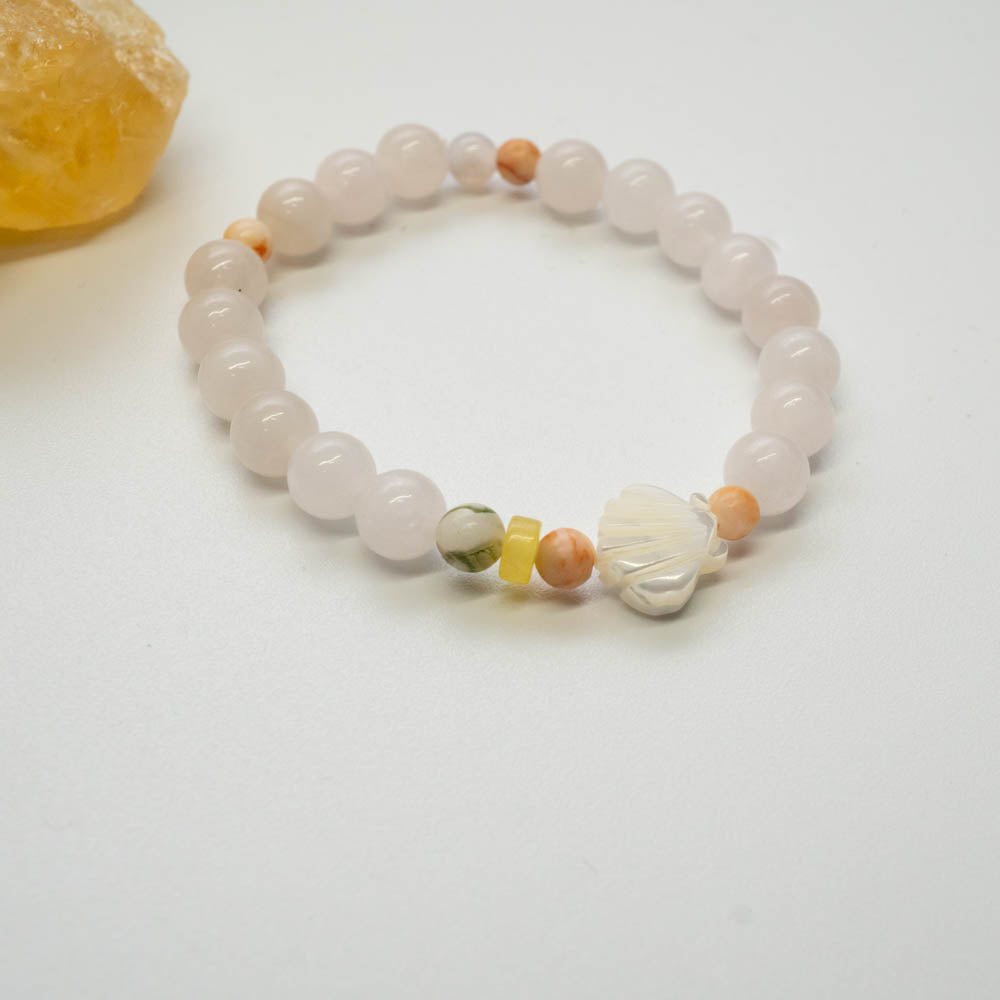 Rose quartz, tree agate with shell childrens bracelet