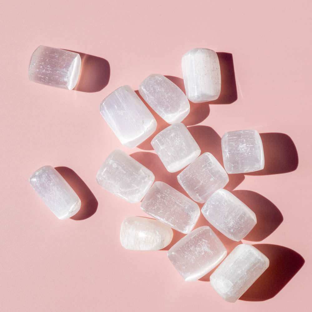 selenite tumbled stones