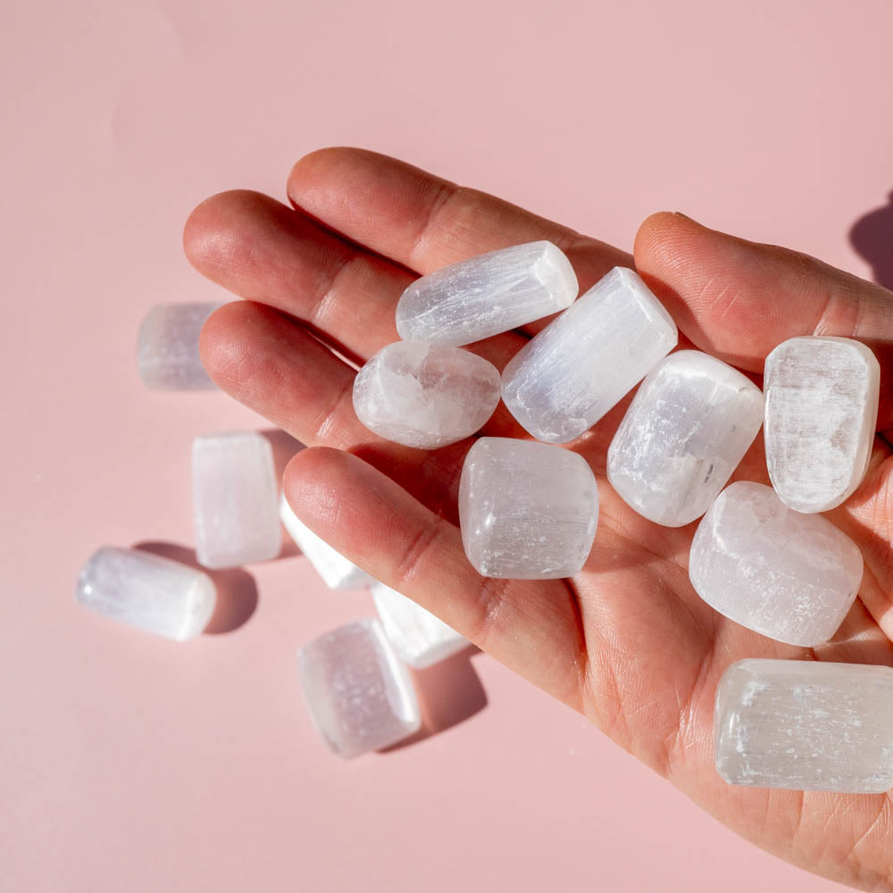 selenite tumbled stones