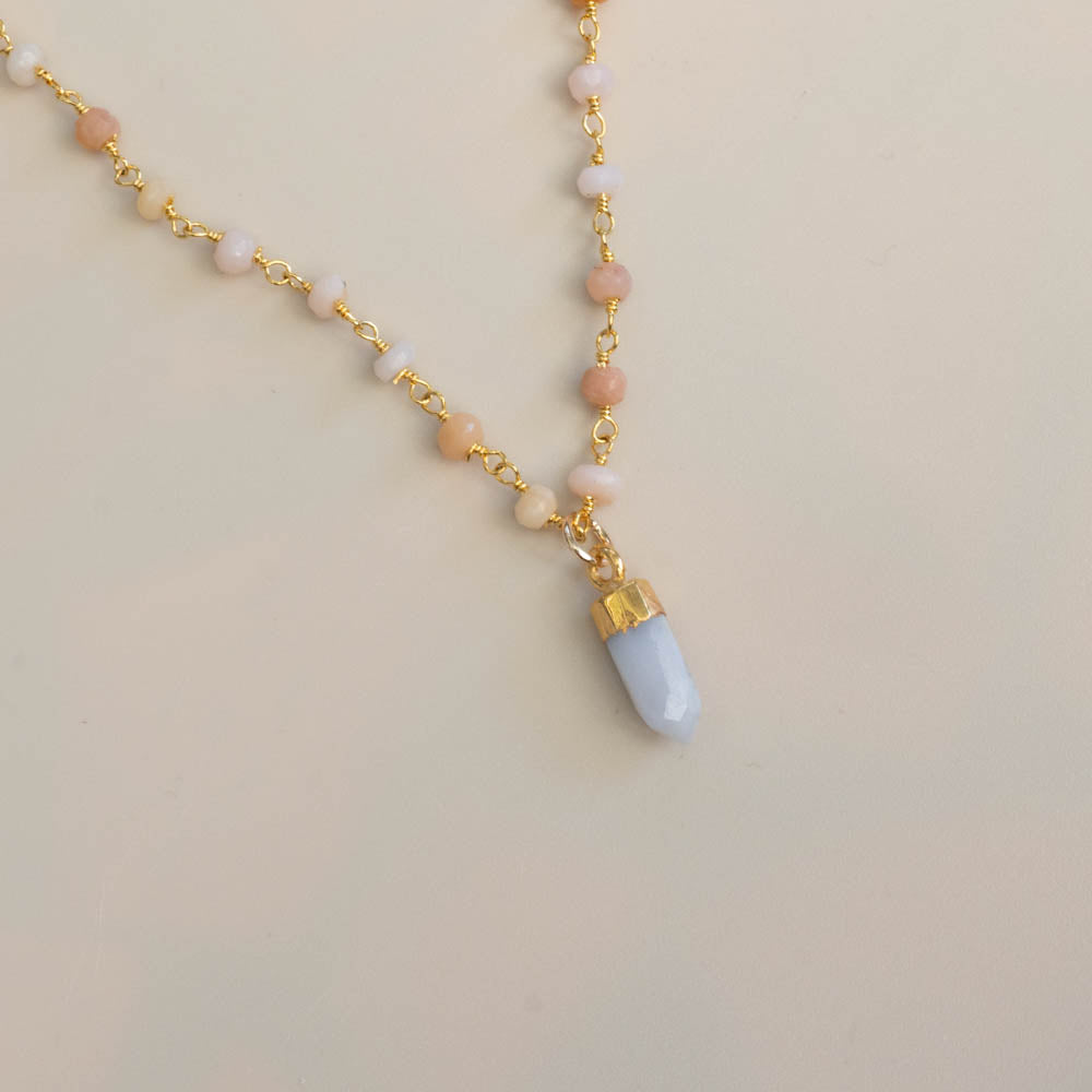 pink opal chain with blue lace agate