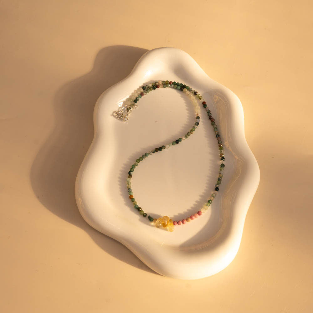 Fortunate One Crystal Beaded Necklace with Citrine, Rhodonite and Green Agate