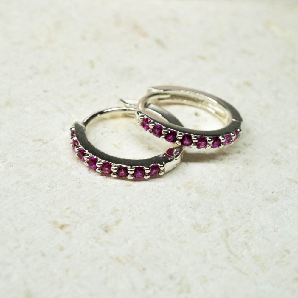 ruby hoops in silver