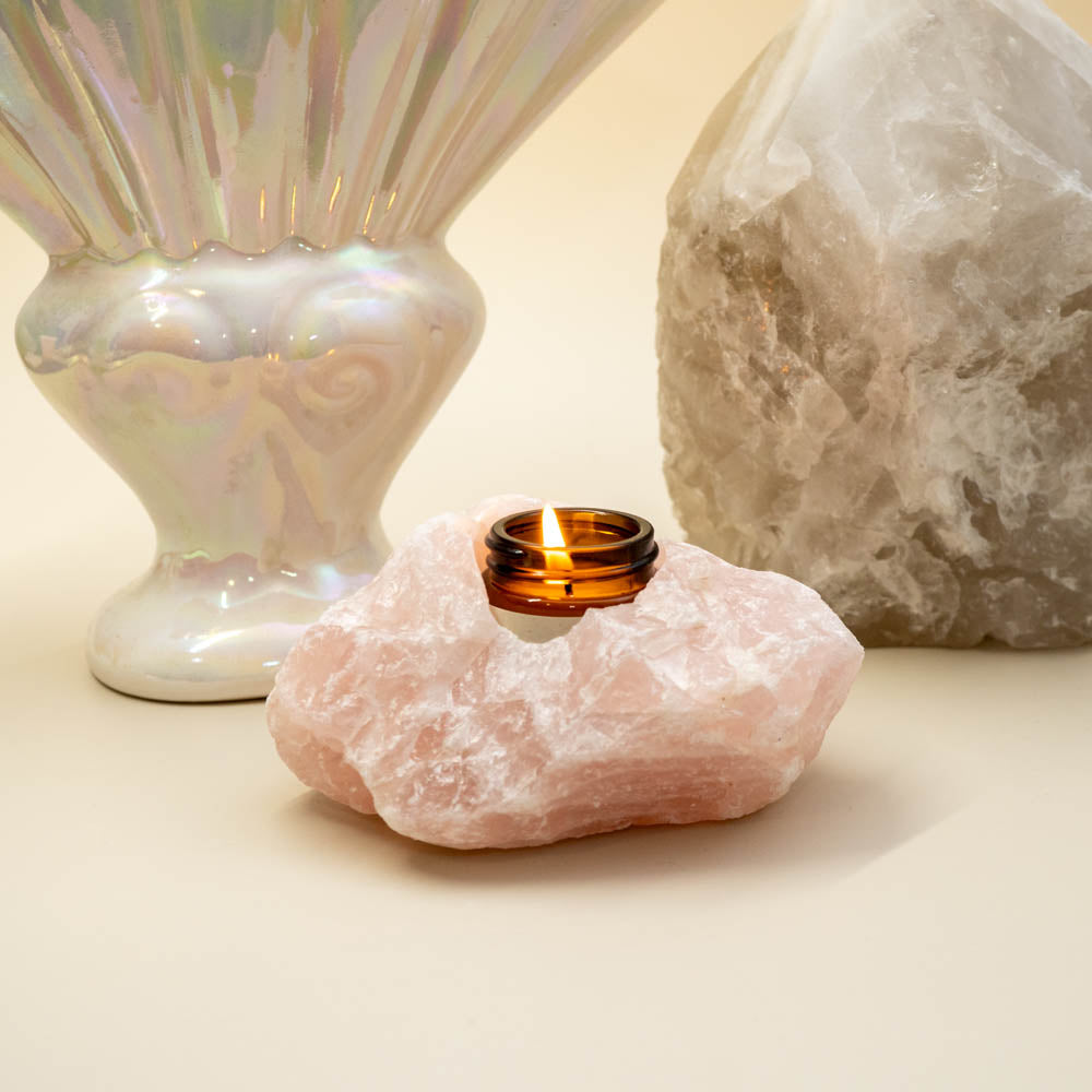 Rose Quartz Teal Light Holder