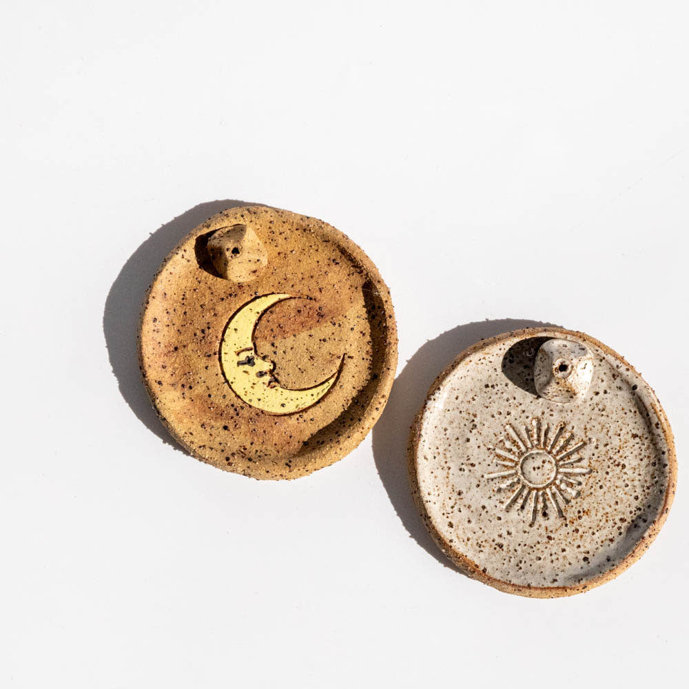 Clay incense holder with sun detailing