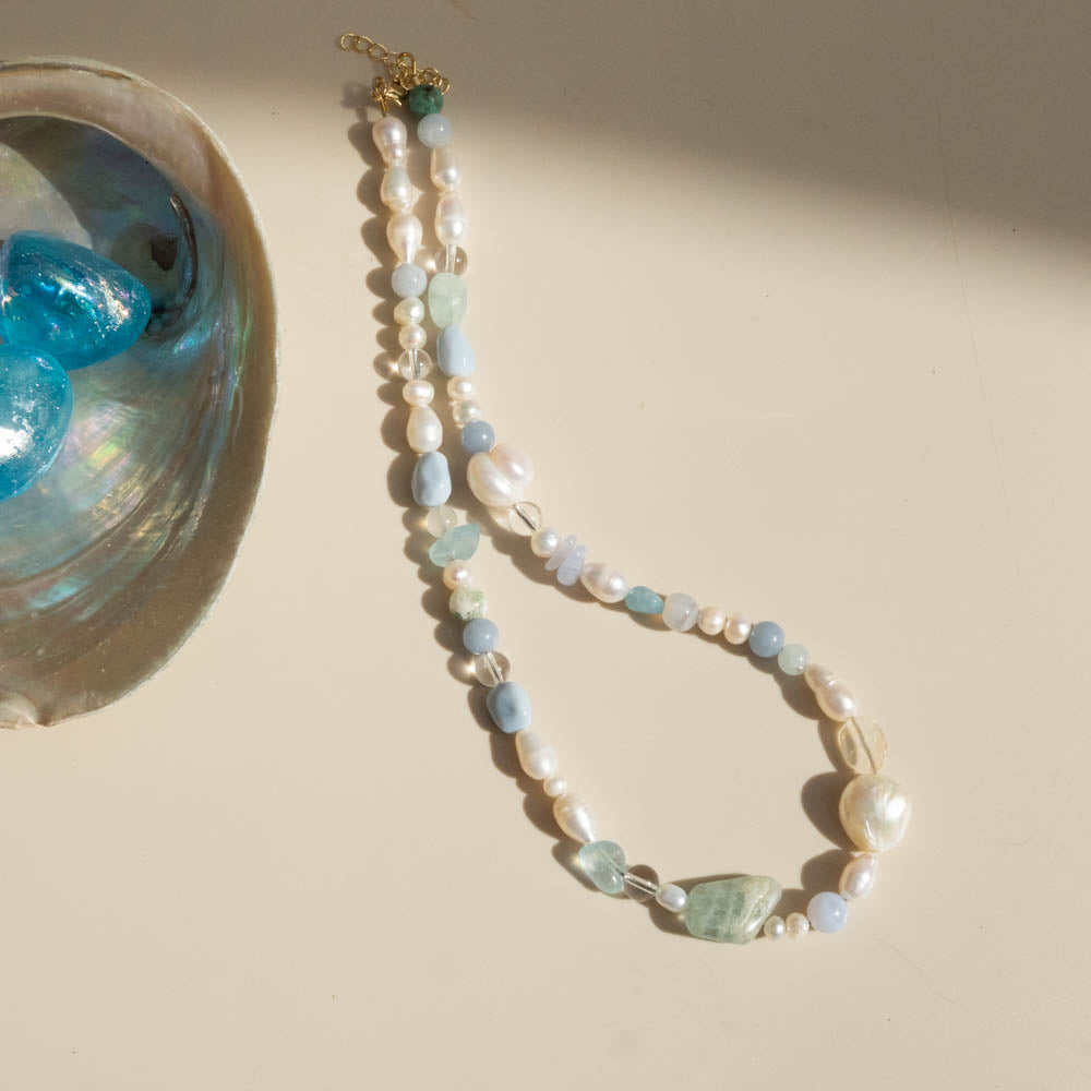 seaside pearl and blue necklace