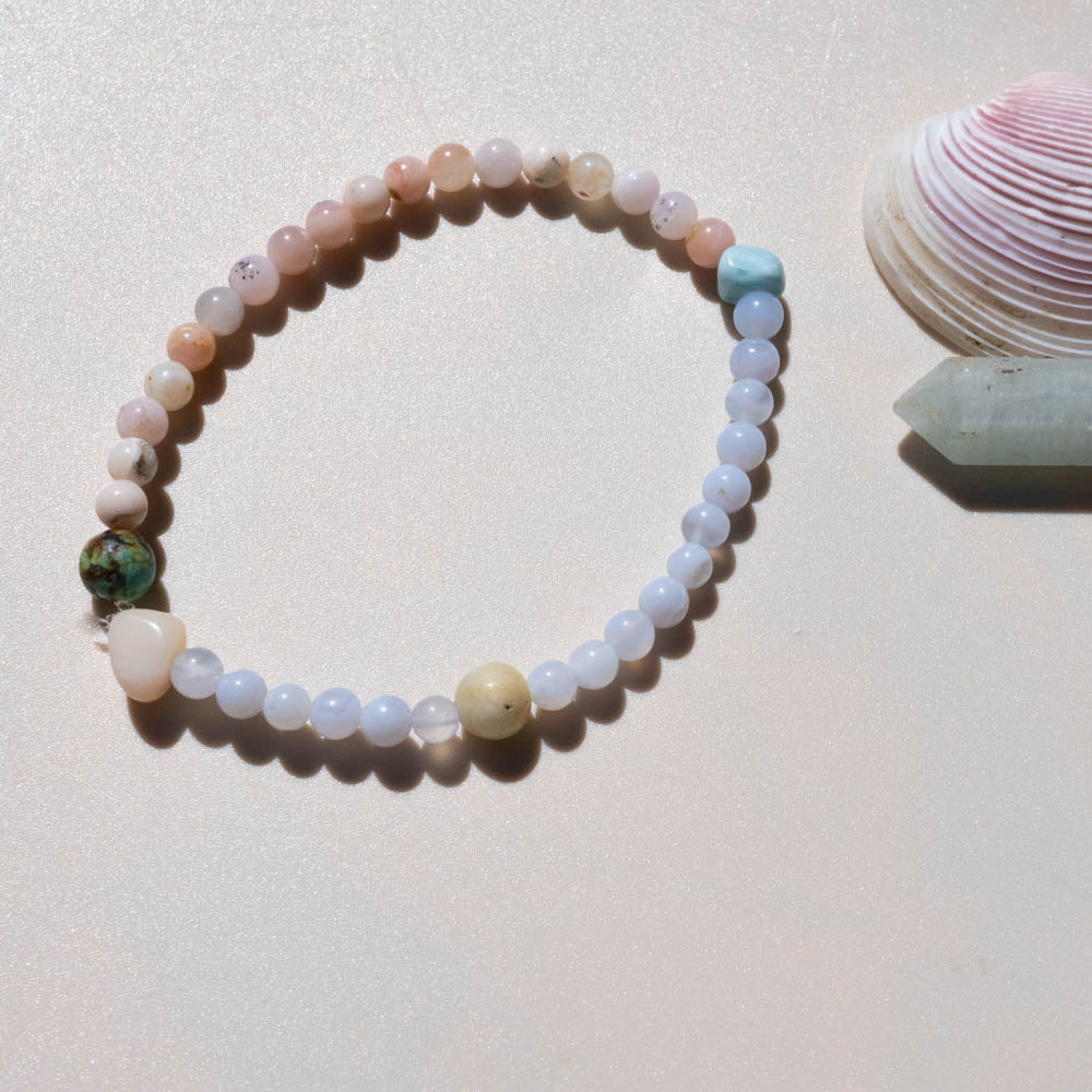 blue lace and pink opal bracelet