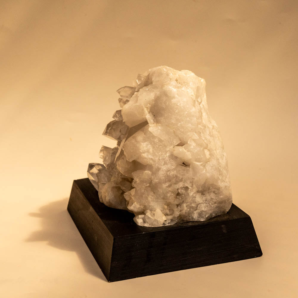 Clear Quartz Cluster Lamp with Black Wooden Base