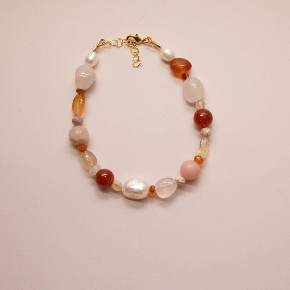 ‘Wild Rose’ Carnelian, Pink Opal, Rose Quartz | Pearl Bracelet
