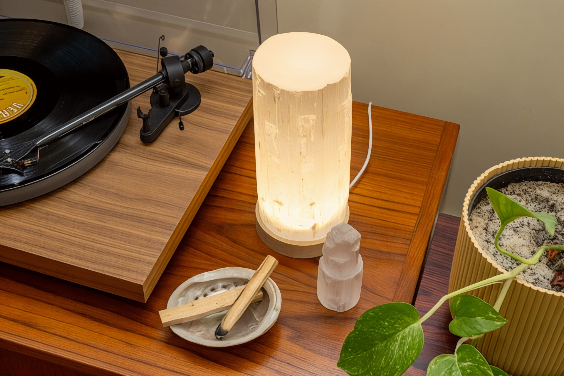 Selenite Cylinder Tower Lamp