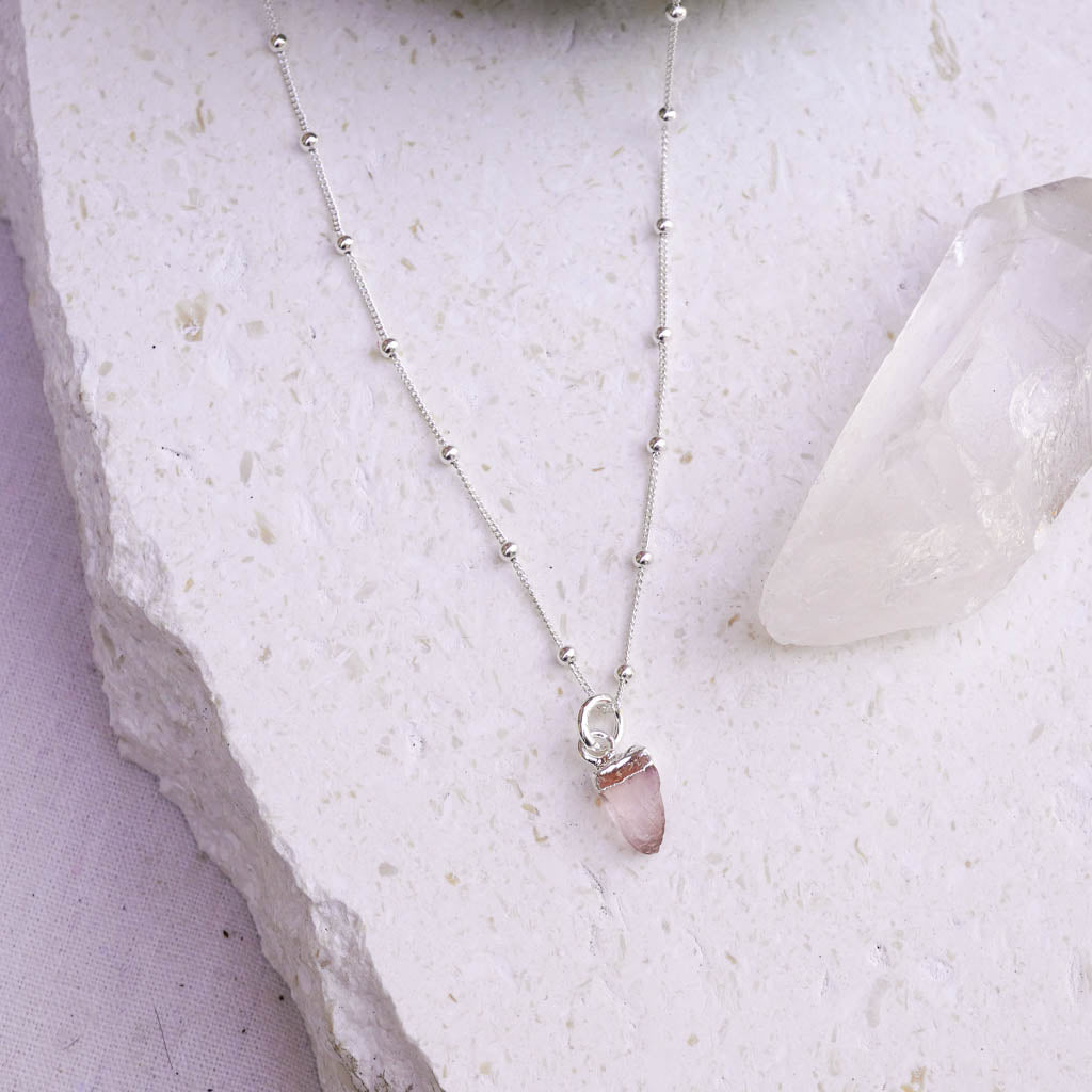 Rose quartz rough necklace
