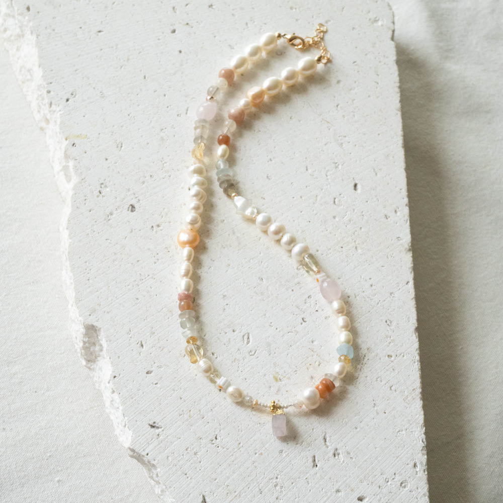 pink moon rose quartz necklace