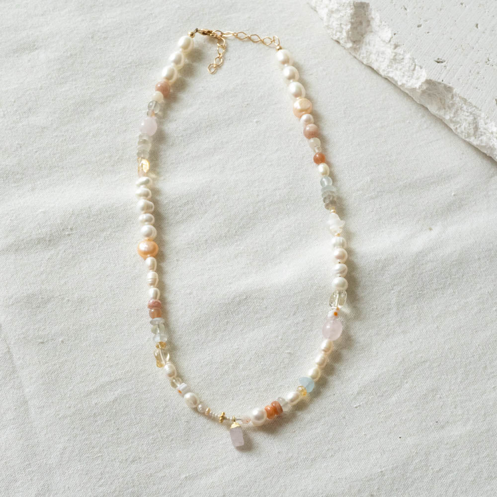 pink moon rose quartz necklace