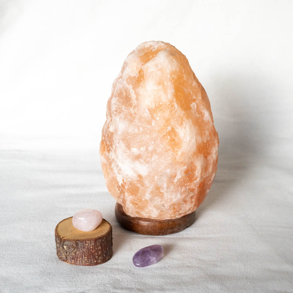 Himalayan Salt Lamp with Rose Quartz and Amethyst Crystals