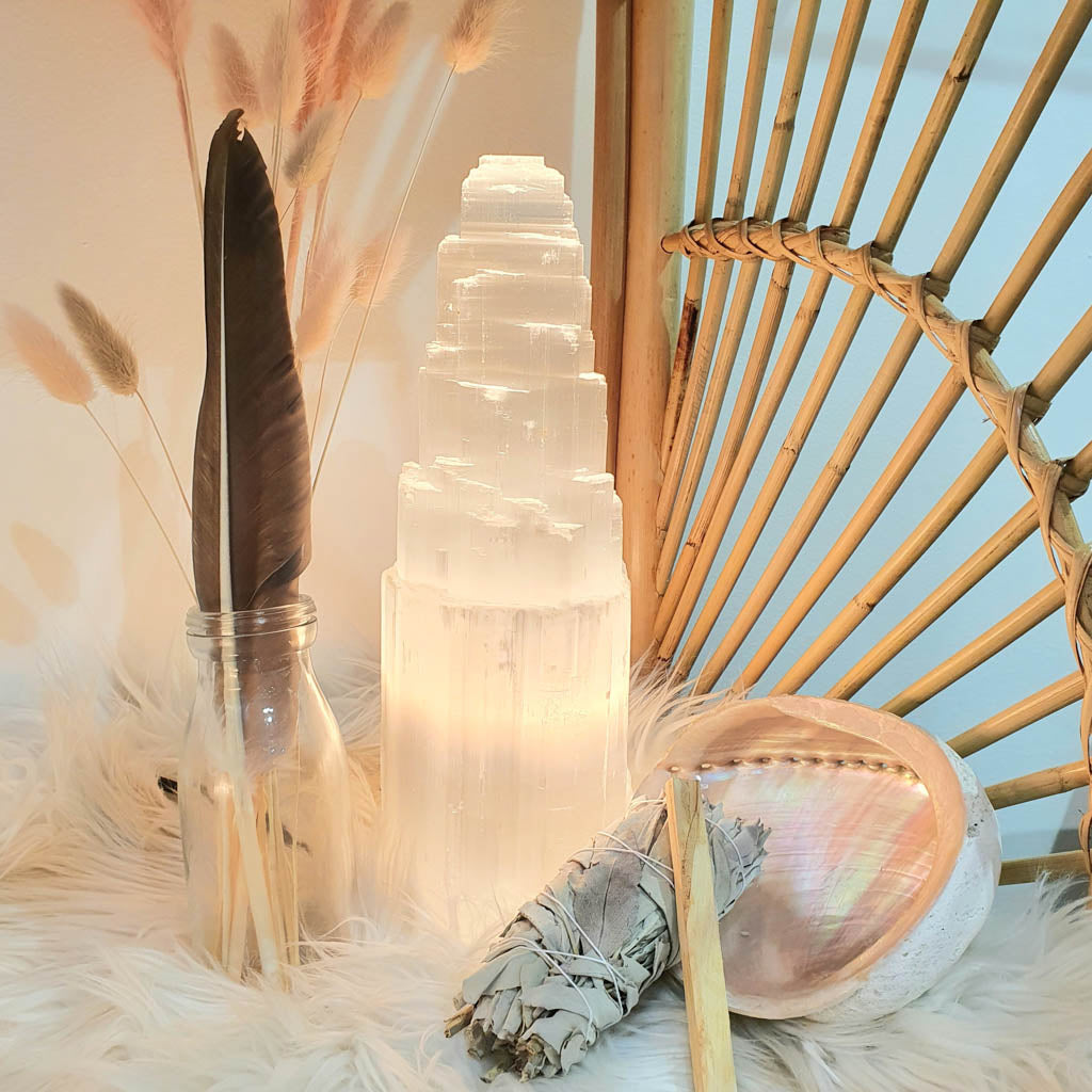 Selenite Lamp and Smudge Sticks