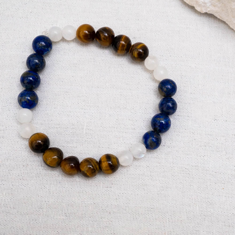 Lapis Lazuli, Tiger's Eye, Moonstone Bracelet Confidence