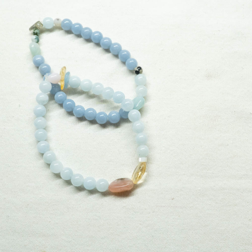 Angelite, amazonite and aquamarine bracelets