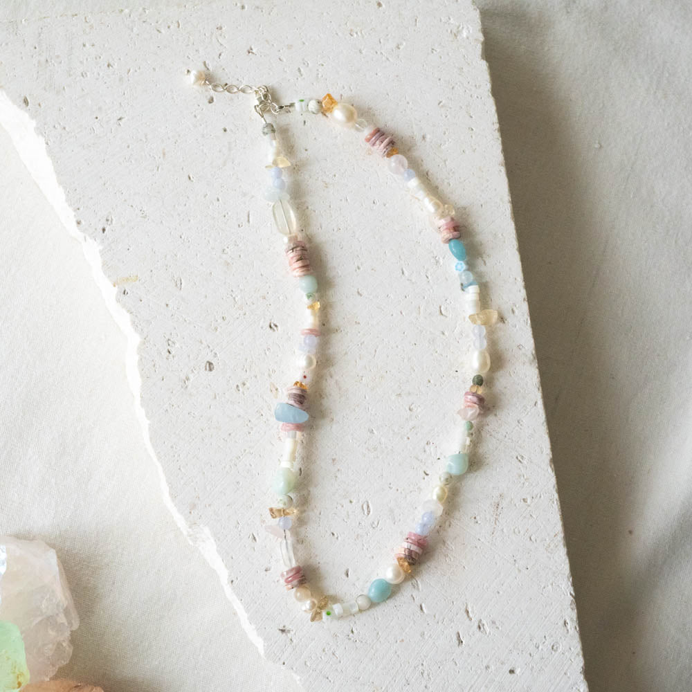 daydreamer mixed crystal necklace in silver