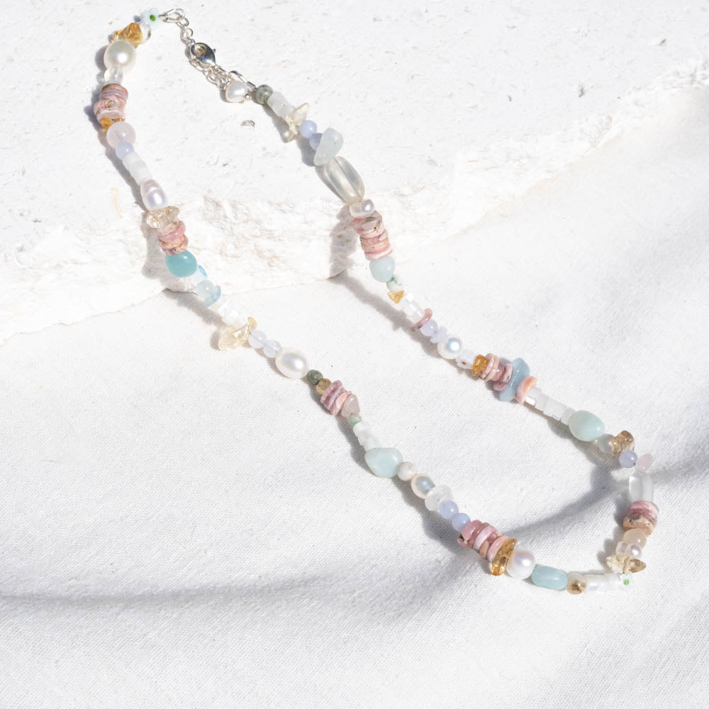 daydreamer mixed crystal necklace in silver
