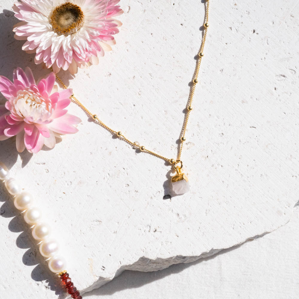 Rose quartz rough necklace