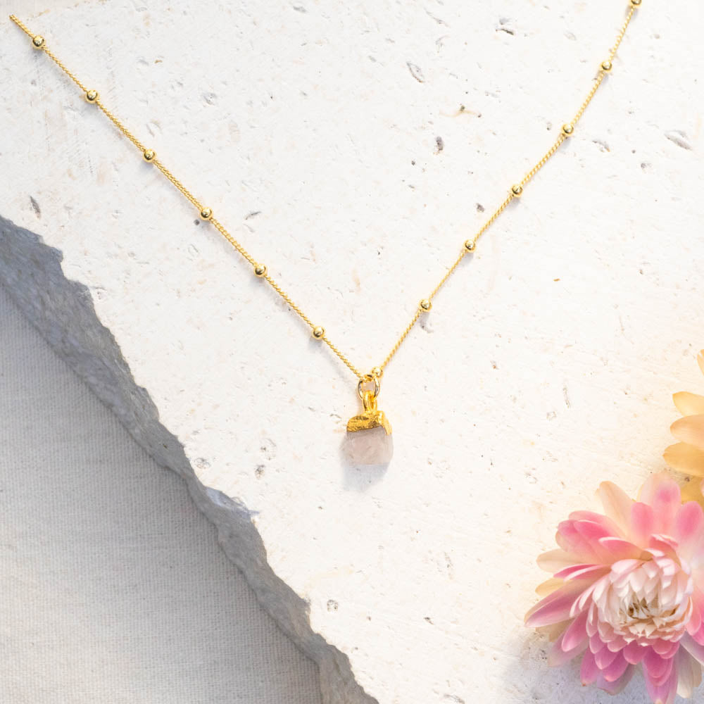 Rose quartz rough necklace