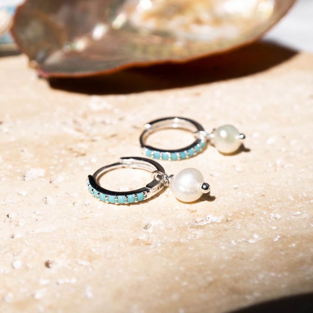 turquoise hoops and pearls