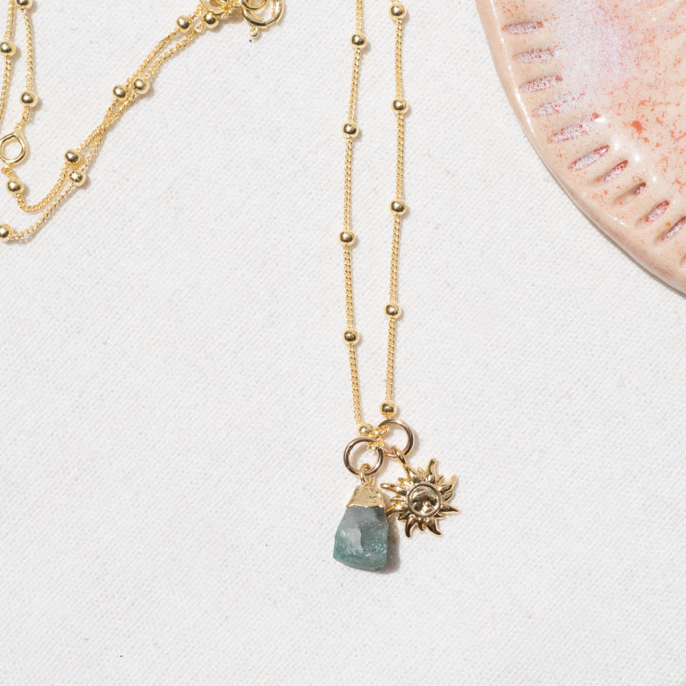 Emerald Rough and sun necklace