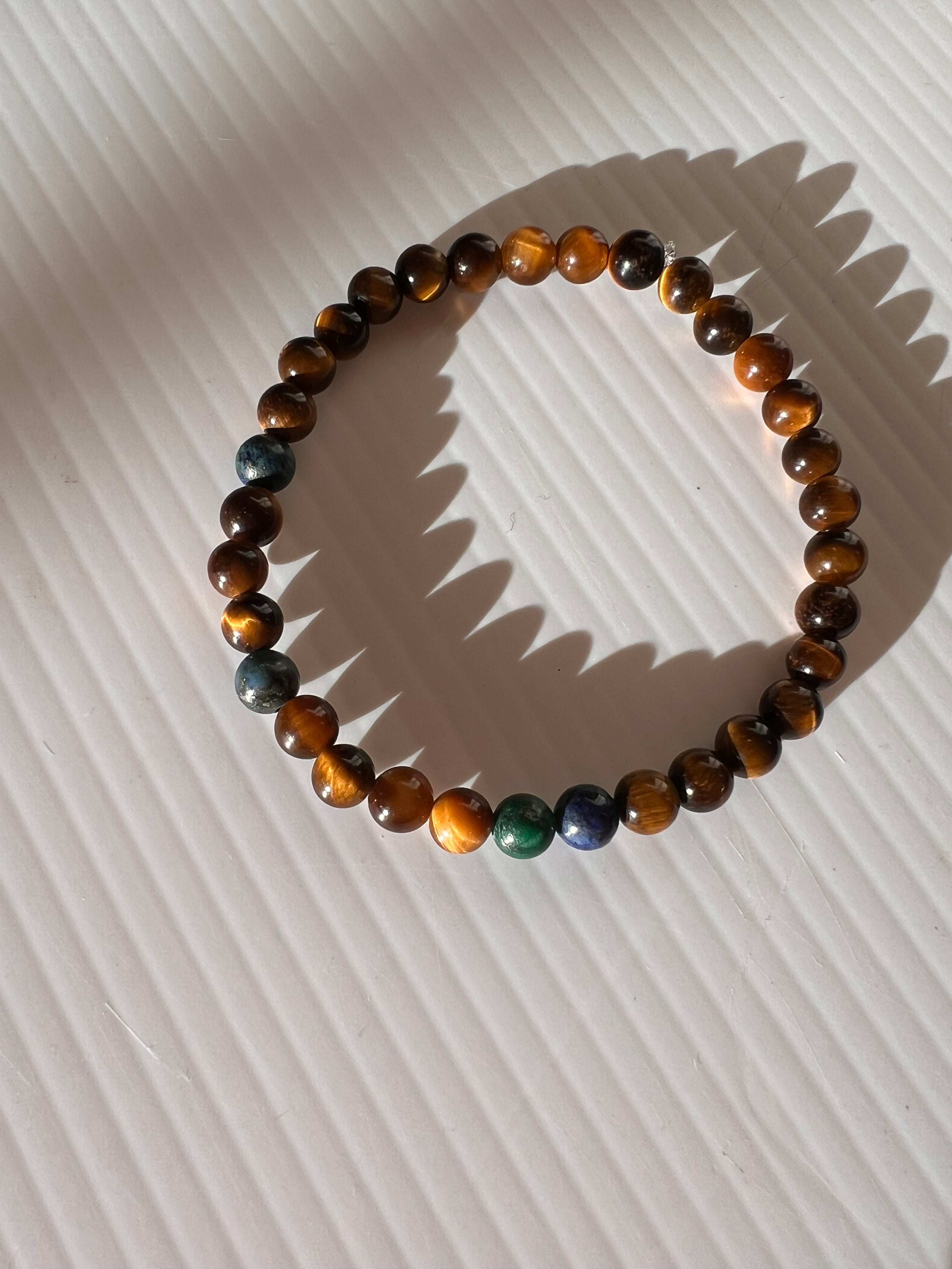 Tigers eye and chrysocolla protection beaded bracelet 