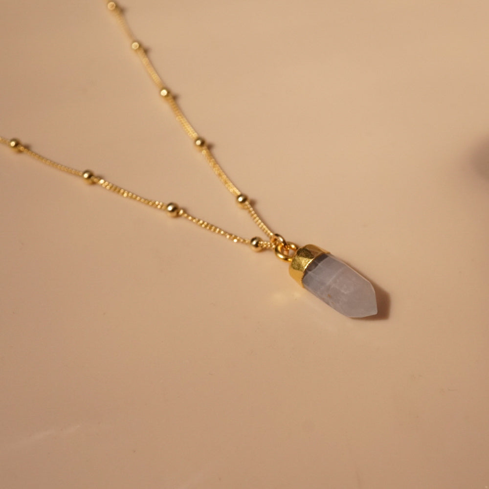 Blue lace agate gold plated necklace 