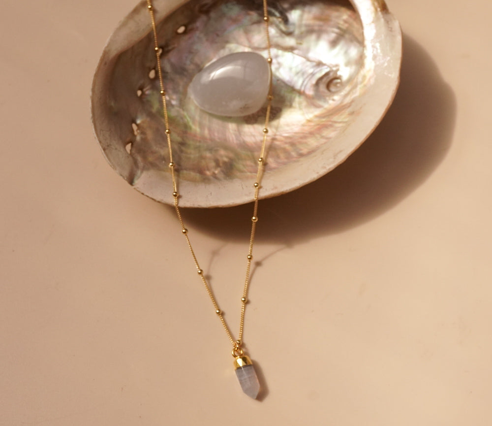 Blue lace agate gold plated necklace 