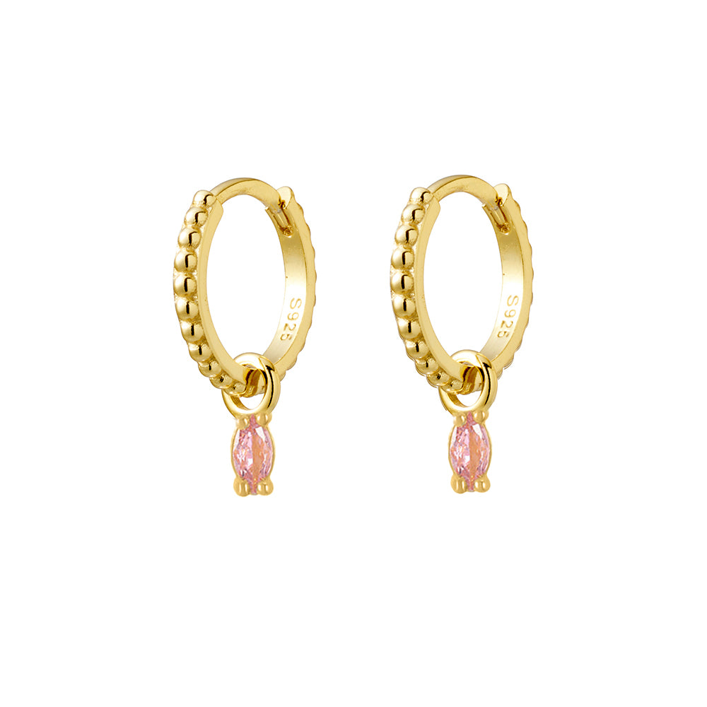 Pink charm gold hoops