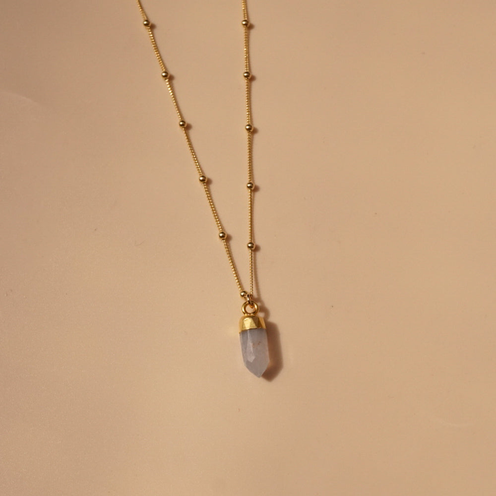 Blue lace agate gold plated necklace 