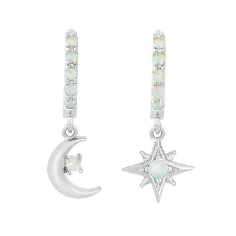 Opal ‘Aurora’ Mini Hoops with Star & Moon - Silver