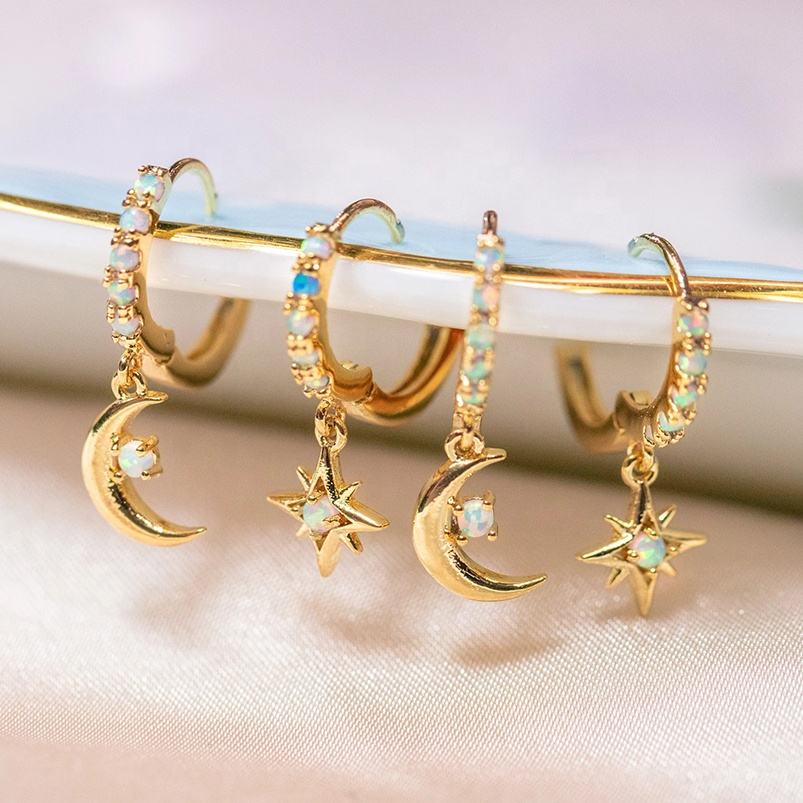 opal aurora hoops with charms