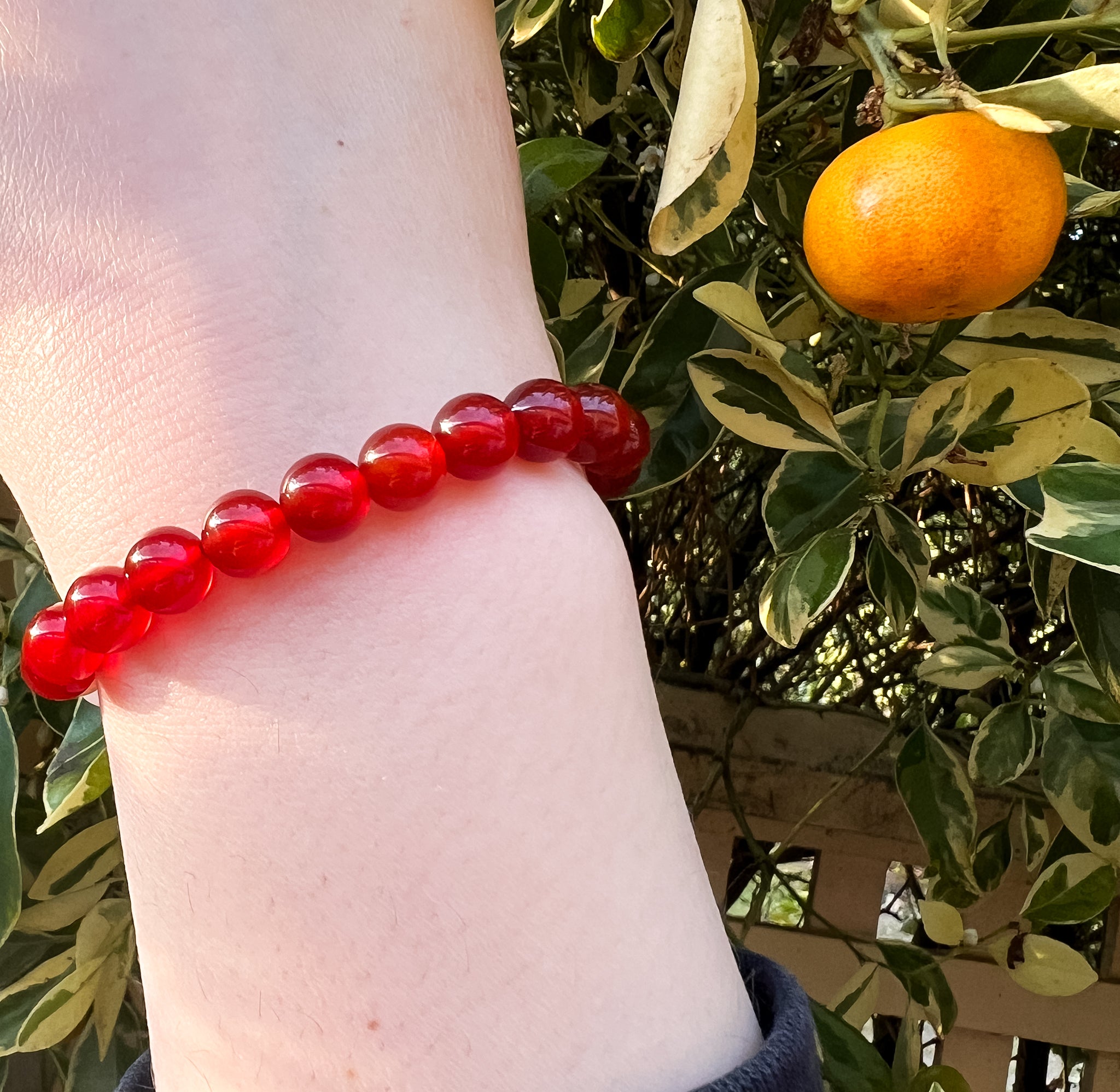 Carnelian Bloom bracelet on wrist 