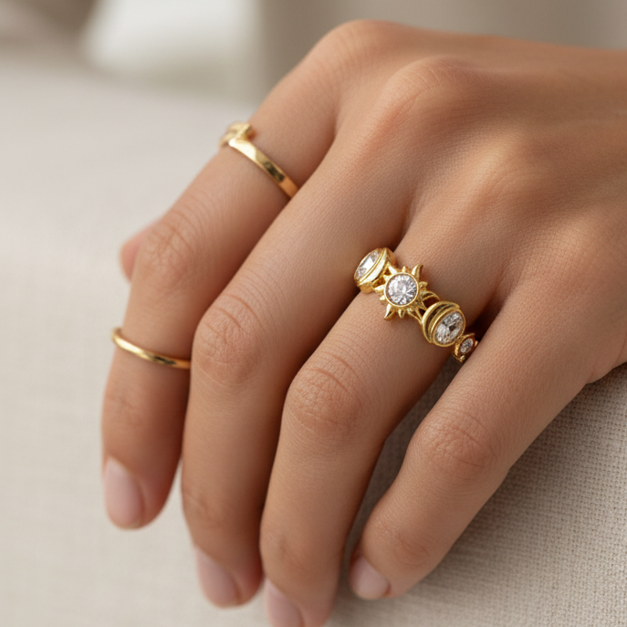 Sun & Moon Cz Ring