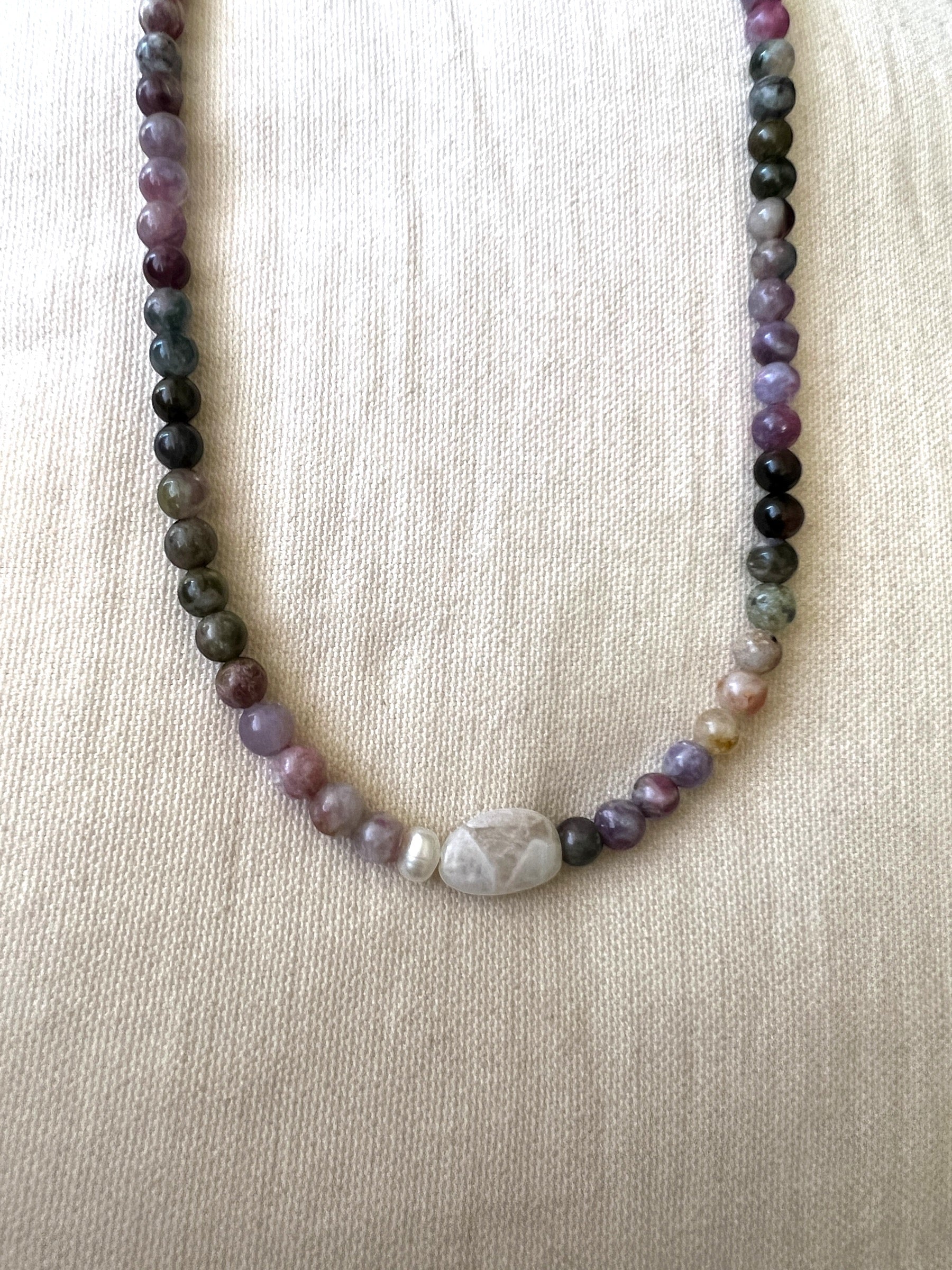 Pink Tourmaline & Moonstone Beaded Necklace - Sample Sale