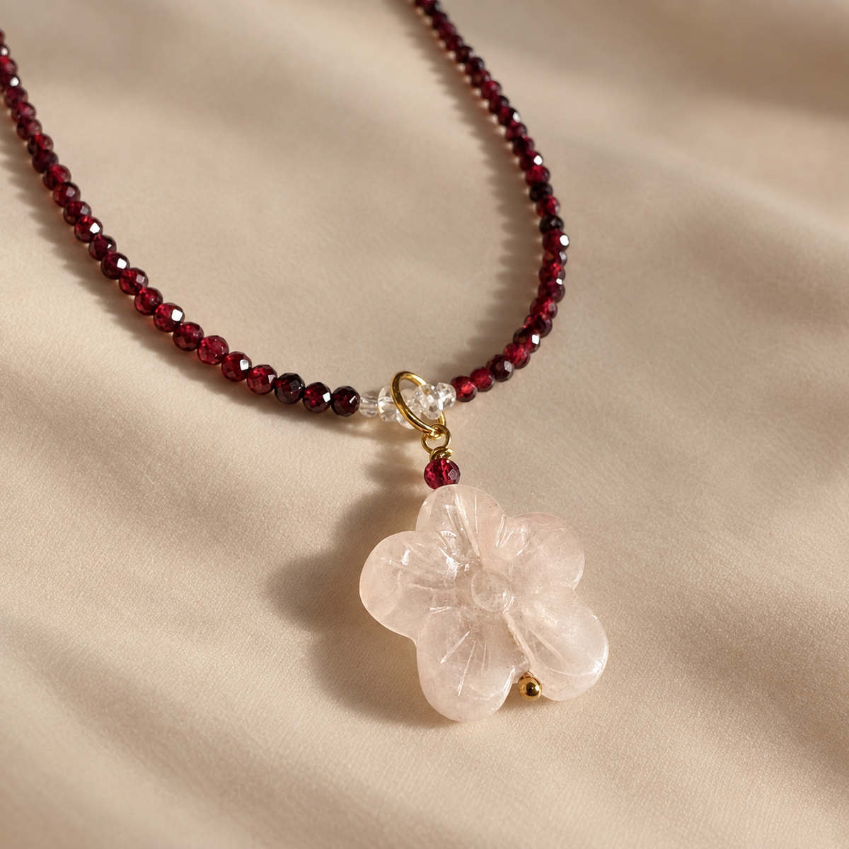 ‘Garnet Rose’ Flower Pendant Necklace