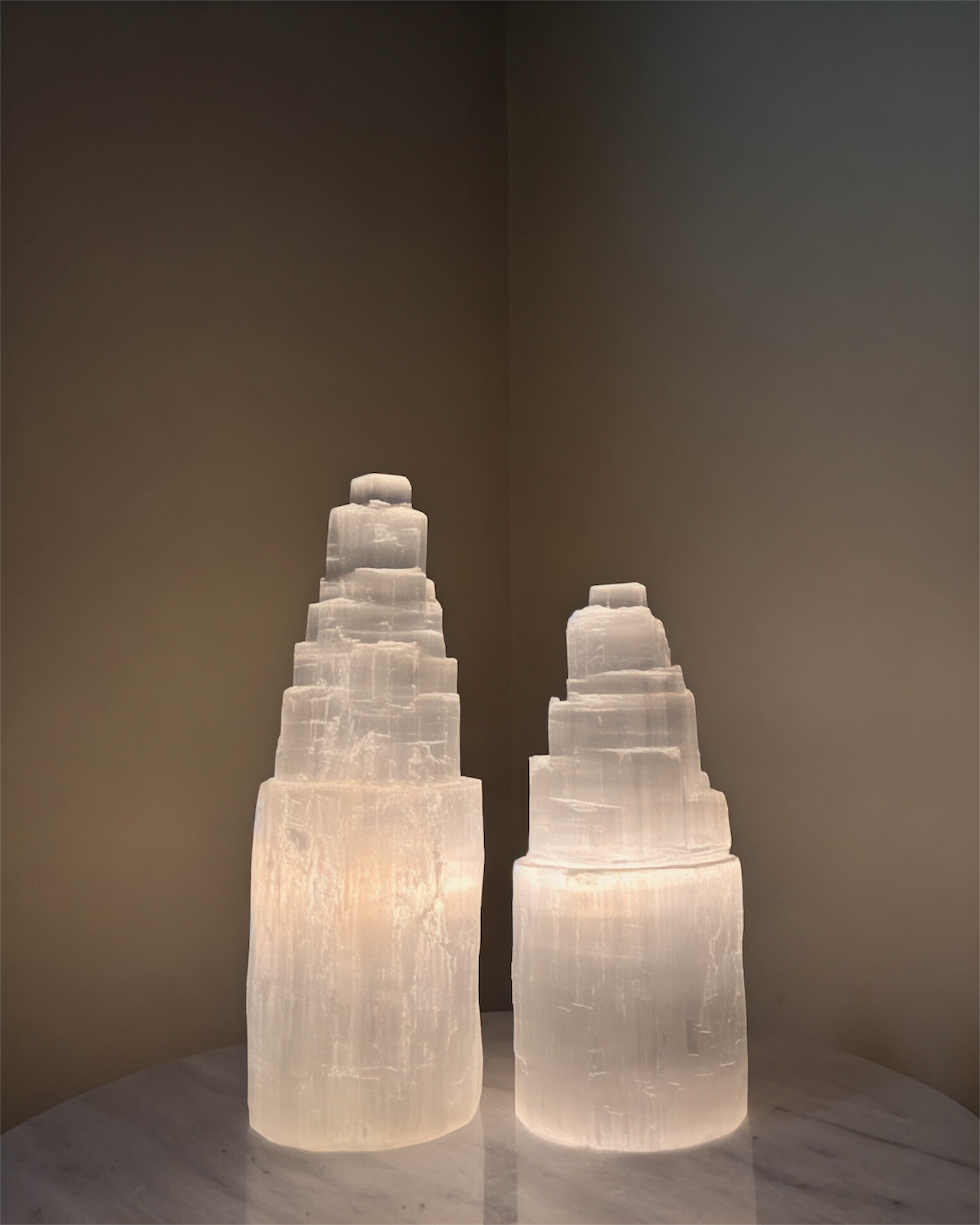 Selenite Crystal Tower Lamps