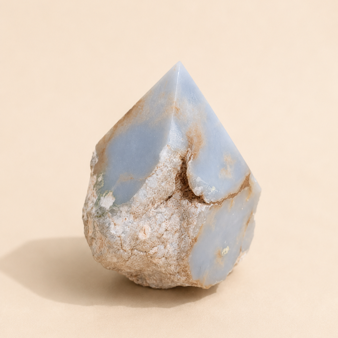 Angelite crystal on a beige background