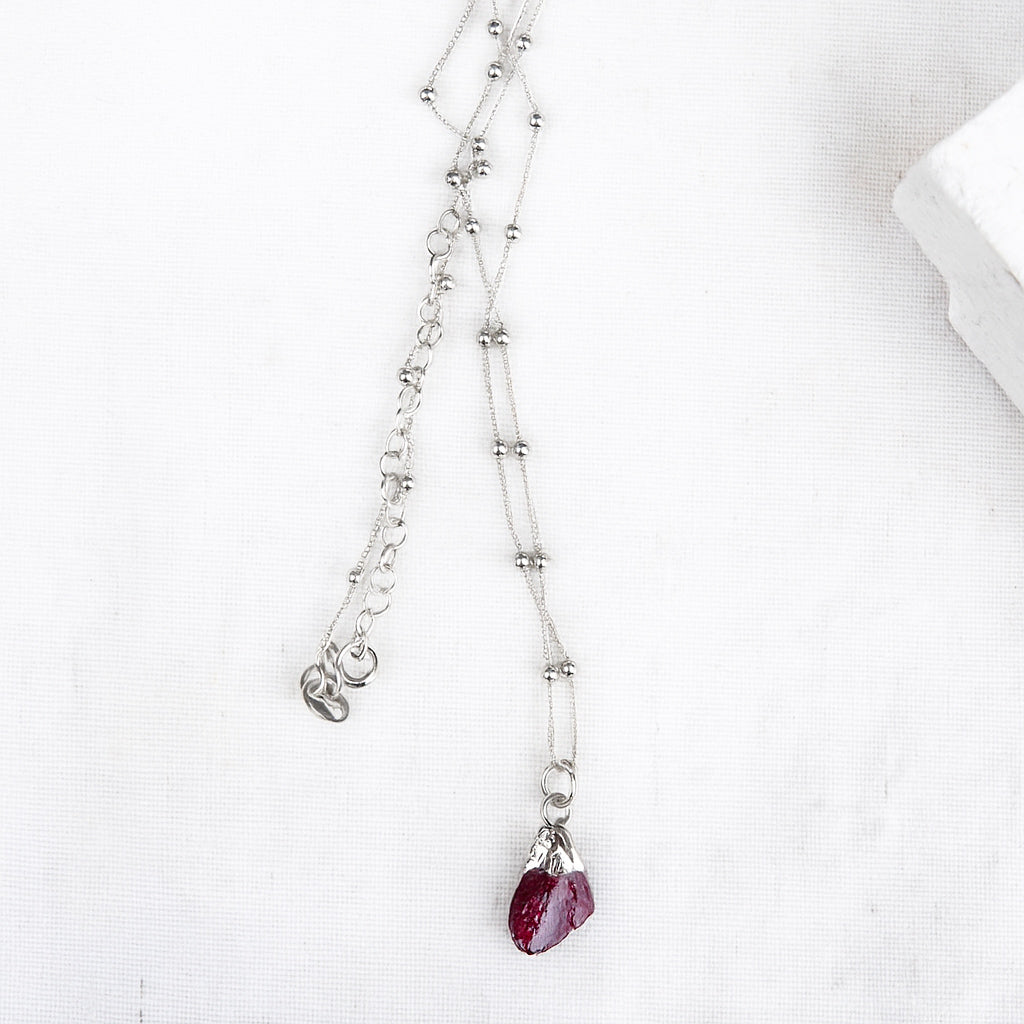 Ruby rough silver necklace