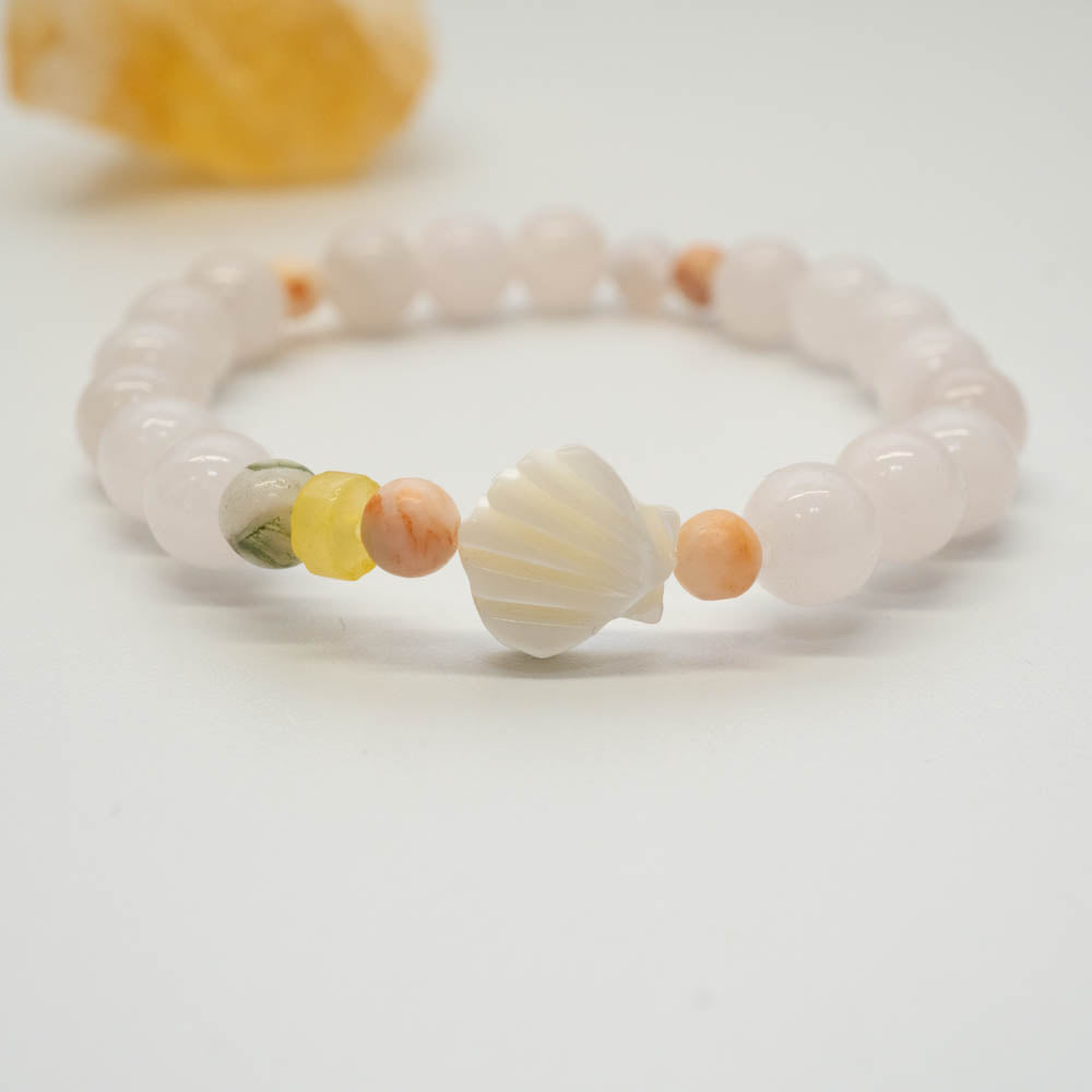 Rose quartz, tree agate with shell childrens bracelet