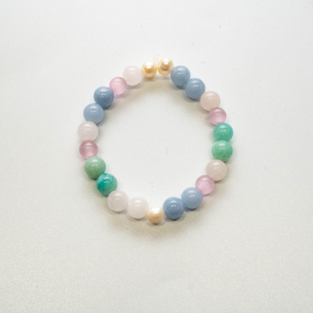 angelite, amazonite rose quartz and pearl kids bracelet