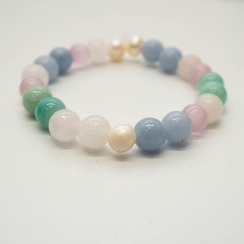 angelite, amazonite rose quartz and pearl kids bracelet