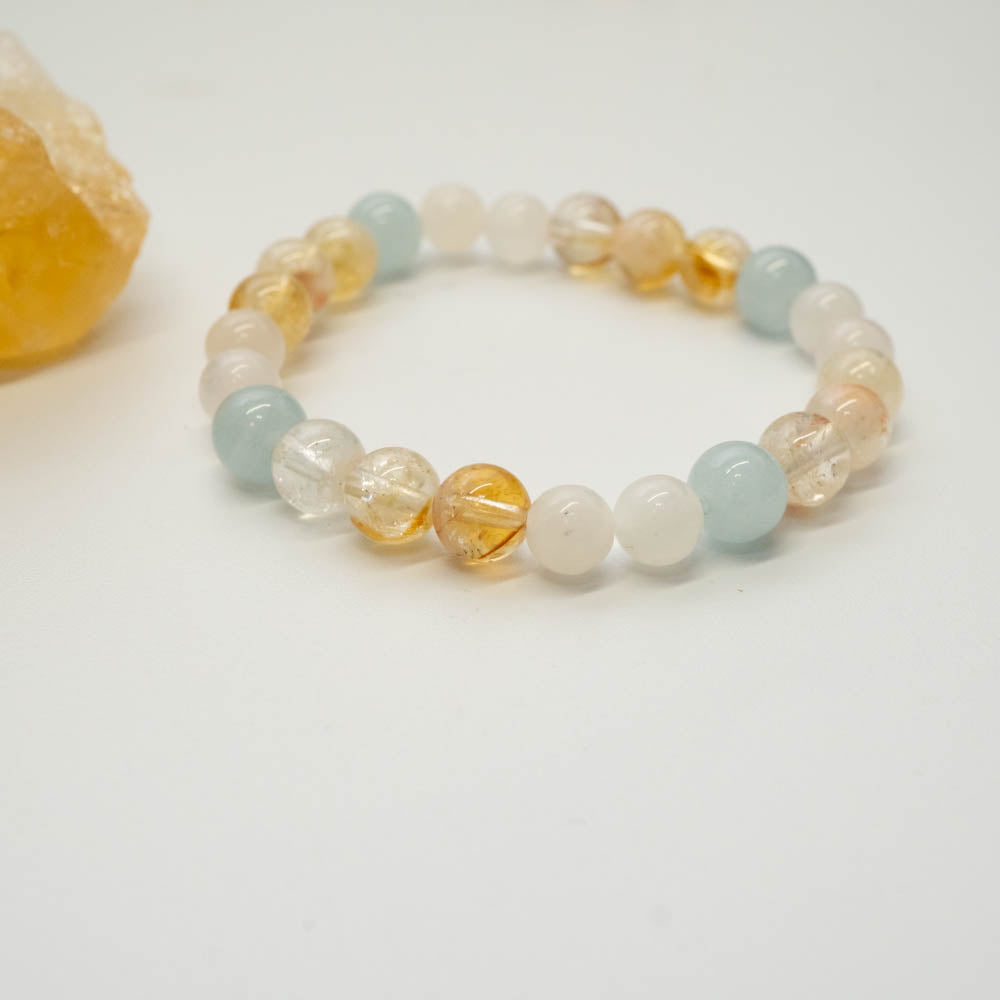childrens bracelet in citrine, moonstone and aquamarine