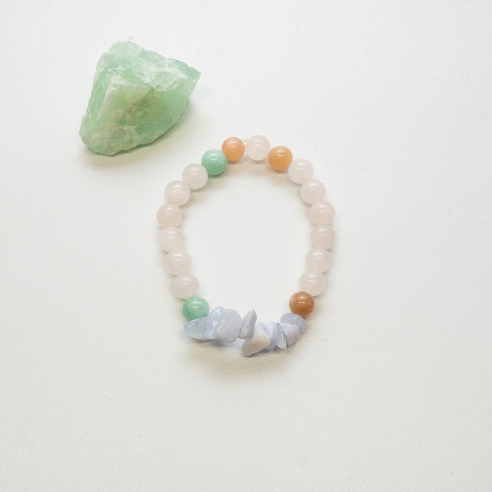 Rose Quartz, Amazonite, blue lace agate children’s bead bracelet 